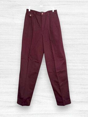 Vintage 80s LEE Burgundy Pleated Tapered 100% Cotton Chino Trousers Pants 10
